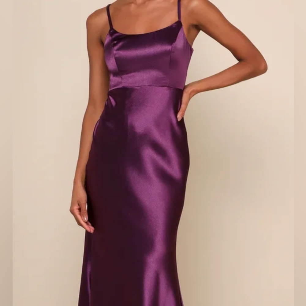 Lulus Make You Shine Dark Purple Satin Mermaid Maxi Dress